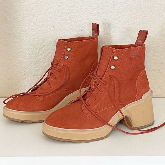 Sorel Hi Line waterproof lace up platform combat boot in orange 8 - Picture 4 of 13